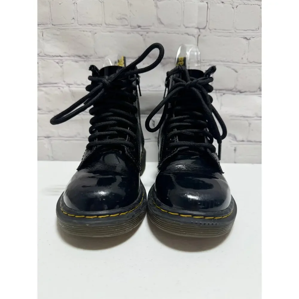 Dr. Martens Airwair AW004 Patent Leather Black Boots side zipper Kids size 12 - Picture 4 of 14